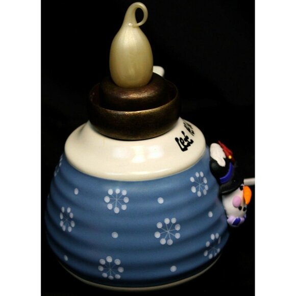 Blue Let it Snow Candle Lamp Snowman Face Snowflakes Handle Jug Winter Xmas - Picture 6 of 12